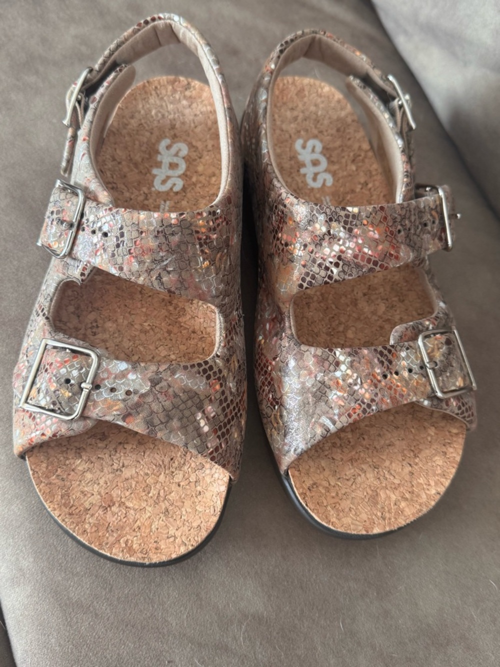 SAS Women’s Metallic Bronze-Tan Cork Sandals